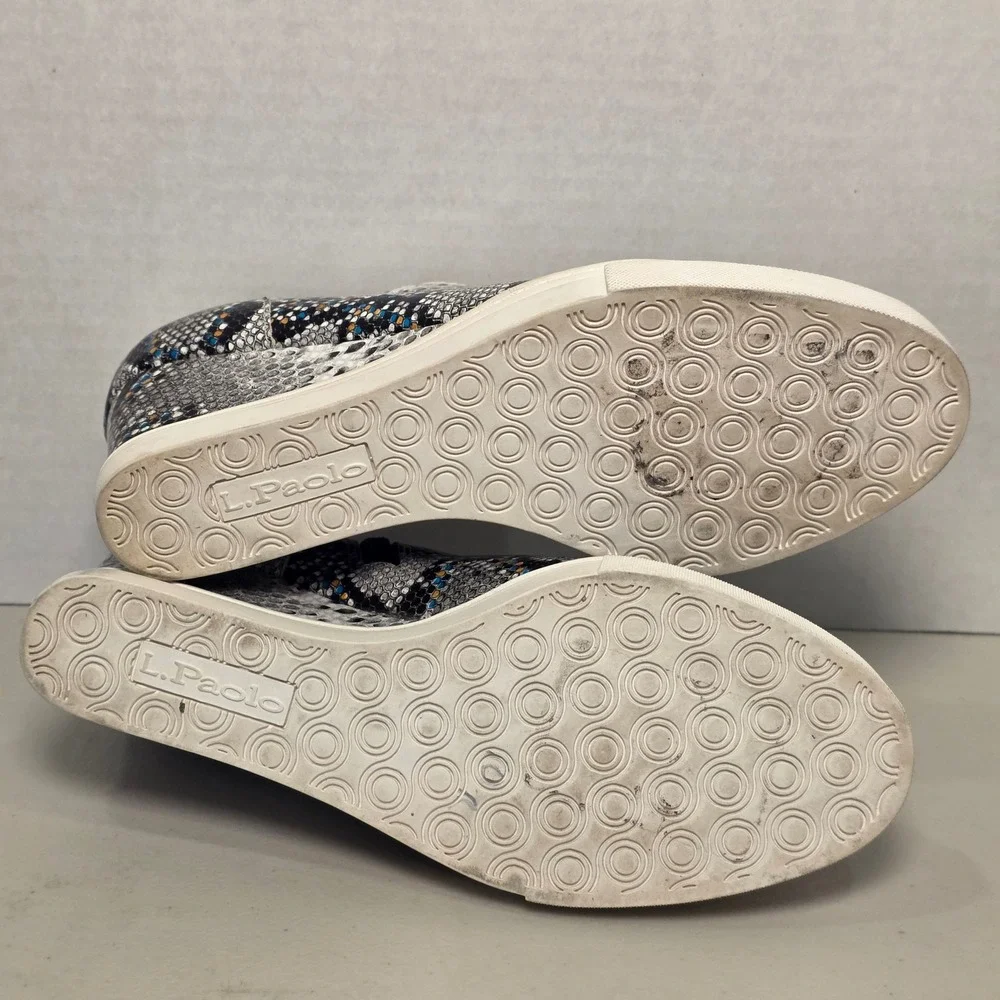 Linea Paolo‎ Women's 5.5M Grey Snakeskin Wedge Sneakers Side Zip High Top Boots